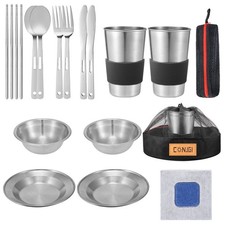 Outdoor Camping Mess Kit - 1 to 2 Persons Camping Dishes Includes Cups, Bowls...