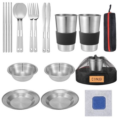 Outdoor Camping Mess Kit - 1 to 2 Persons Camping Dishes Includes Cups, Bowls...
