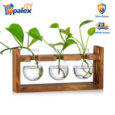 Vintage Glasvasen Holzständer 3 Stück Tischdeko Blumen Deko Wohnzimmer