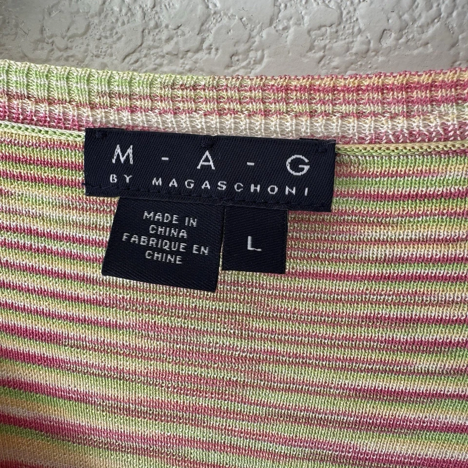 Blusa manga larga M.A.G by Magaschoni 100 % seda rosa verde cachemir a rayas Foto 3 de 4