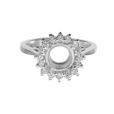 8mm Round Halo Semi Mount Ring 925 Sterling Silver CZ Accent Setting