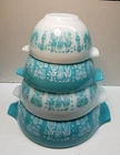 Set of 4 PYREX Amish Butterprint Cinderella Nesting Mixing Bowls Turquoise MINT