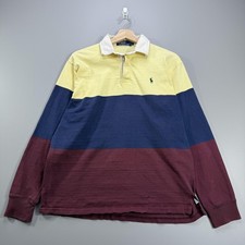 Polo Ralph Lauren Rugby Shirt Mens Large Yellow Navy Burgundy Long Sleeve 80's