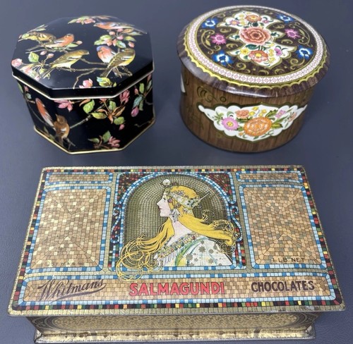 VTG  Decorative Collector  Tin Boxes With Lids Mixed lot of 3 (EMPTY) 