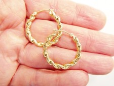 REAL 14K SOLID YELLOW GOLD 25MM TWISTED EARRINGS