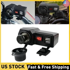 Motorcycle USB Dual Twin Socket Plug Cigarette Lighter Power Motorcycle Boat US