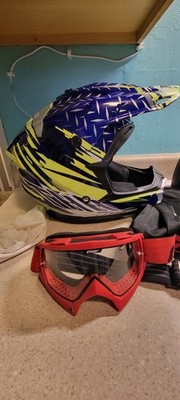 THH Helmet T710X Yellow/Blue Off Road Helmet Adult Size XL And THOR RED Goggles
