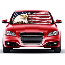 27 Inch USA Eagle Flag Windshield Sunshade Universal Fit 100 UV Protection