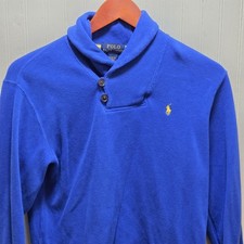 Polo Ralph Lauren Sweater Boys 10-12 Blue Shawl Collar Button Pullover Cotton