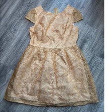 Alya Gold Fit and Flare Mini Dress with Bateau Neckline Large New