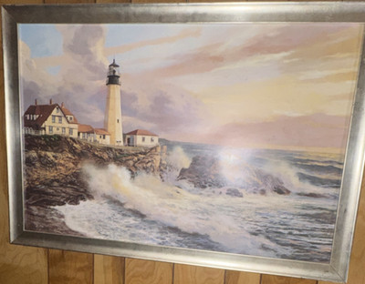 Framed Nautical Lighthouse Seascape Coastline Print, Landscape Wall Decor