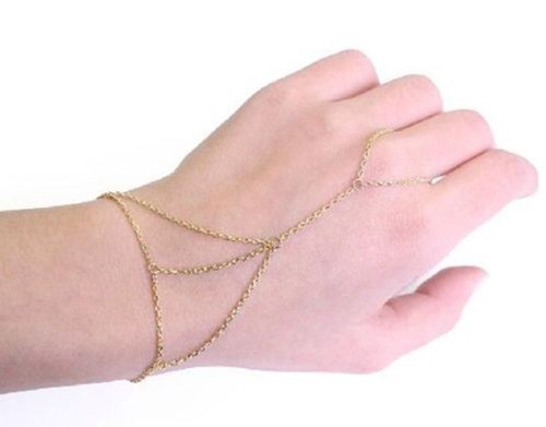 Boho Punk Multilayer Gold Slave Hand Chain Finger ring Link Bracelet BangleCuff - 第 1/3 張圖片