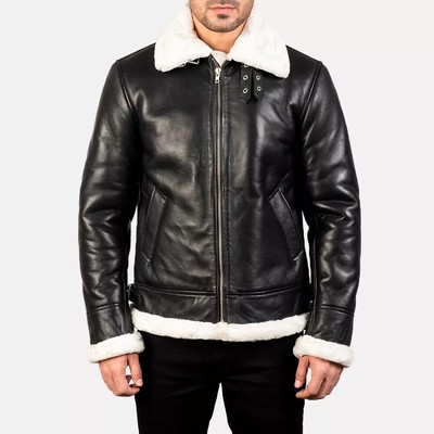 Mens Fur Leather Jacket Black Genuine Lambskin Party Wear Style Motorcycle Zippr