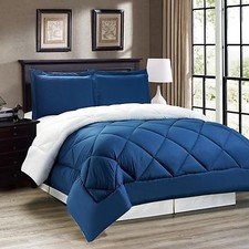 Down Alternative Navy Blue White Reversible Comforter Set Twin Full Queen King