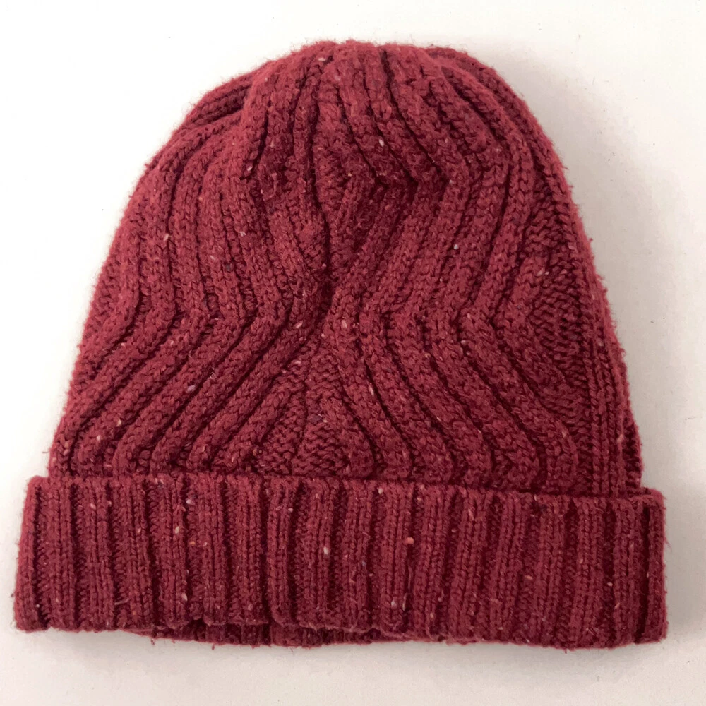 Dark Red Wavy Rib Knit Winter Cuff Hat