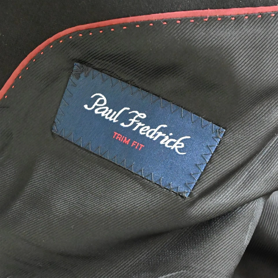 Paul Fredrick 43R 44R Black Trim Fit Double Breasted Suit Jacket Sport Coat - Image 4 of 4