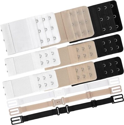 12 Stück BH-Verlängerer 3 Haken 2 Haken schwarz weiß beige mit 3 Stück rutschfesten Trägern