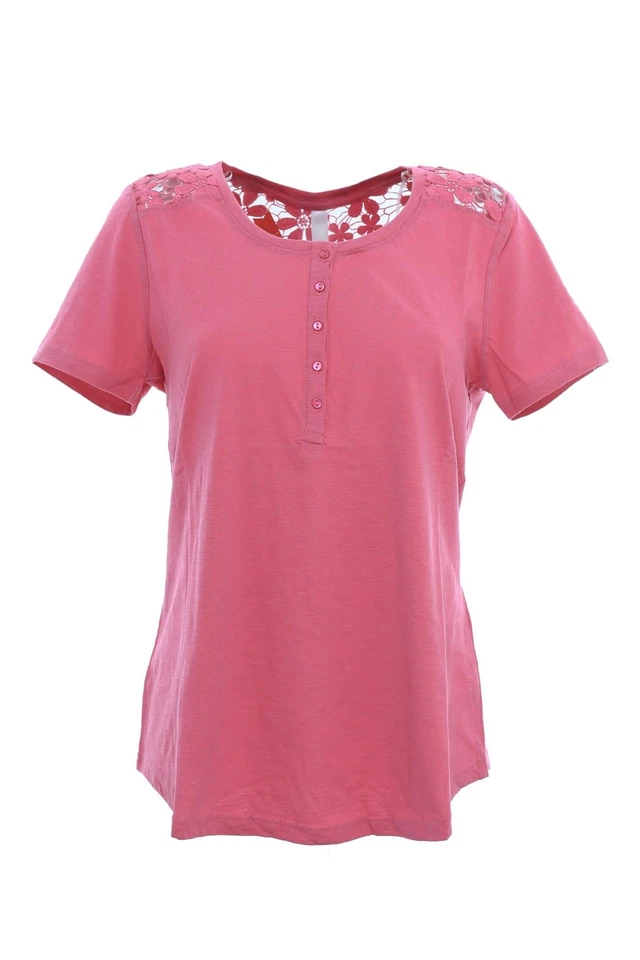 Sheego Camiseta Mujer Manga Corta Rosa Naranja Cuello Redondo Plus 100% Algodón - Imagen 1 de 1