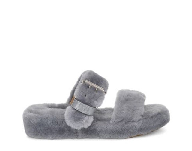 Womens UGG Fuzz Yeah Fuzzy SLIPPER Sandals Slides 1104662 Charcoal Gray Size 7 for sale online 