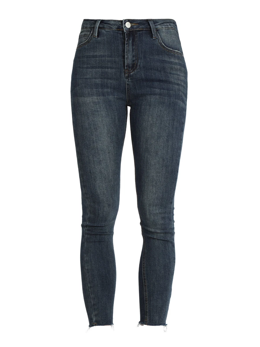 Jeans Skinny Strappati Donna KUNMI – Vita Alta Denim Elasticizzato, Pantaloni Invecchiati Con Baffi E Caviglie Divise, Taglia 52, Colore Nero