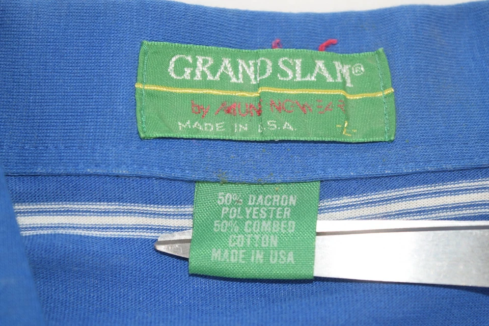 Camisa Pingüino De Colección Grand Slam Munsingwear Talla L Años 80 Azul Blanco Rayas Hecha en EE. UU. Foto 4 de 4