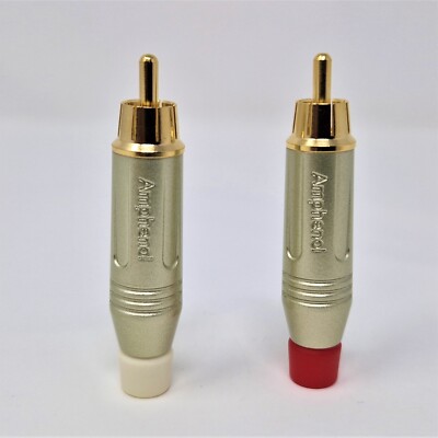 2 x Amphenol Phono RCA Male Plugs Gold Plated Audio Connectors Red / White