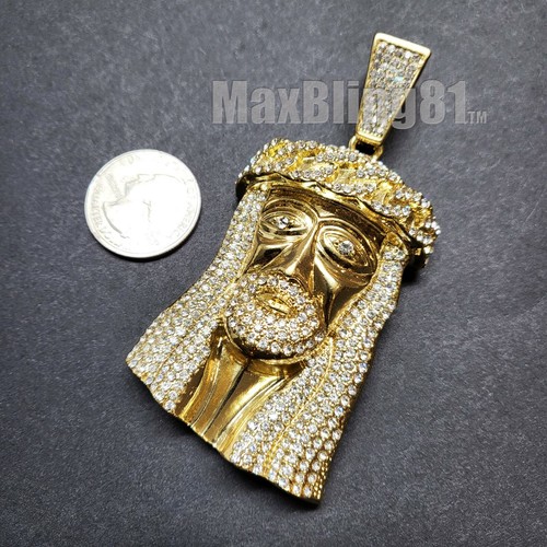 HIP HOP SCHMUCK EISGOLD VERSILBERT BLING GROSSER JESUSKOPF CHARM ANHÄNGER - Bild 2 von 8