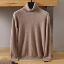 Men's Pure Mink Cashmere Turtleneck Sweater Long-sleeved Casual Undershirts Tops