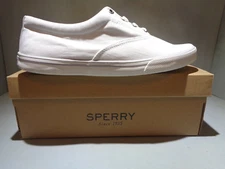 Size 9 Men's Sperry Striper II CVO Canvas Sneakers Shoes White NIB! STS23881