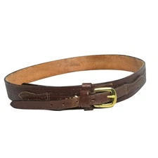 CABELA'S Leather Ranger Belt Sz 38 Tooled Basketweave Brown Brass Buckle Western