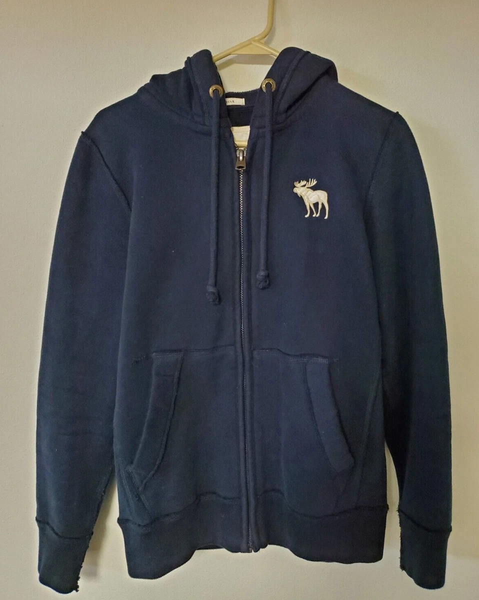Abercrombie u0026amp; Fitch Muscle Hoodie Full Zip Navy Blue Moose Logo Mens  Size Small | eBay