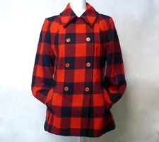 Vintage 1970s Pendleton 100 Wool Plaid Red Blue Checkered Jacket Pea Coat Sz 12