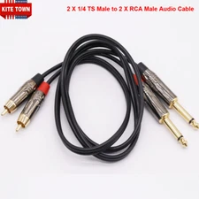 2x 1/4 TS Male to 2x RCA Male / Phono Hi-Fi Stereo Audio Interconnected Cable