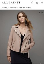 All Saints Dalby Leather Jacket Earth Pink Biker Xs Rrp £319
