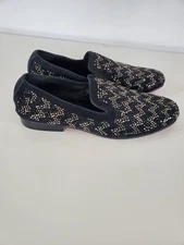 Moretti Black Label Men's Shoes Rhinestone Studded Black Loafers Slippers Sz 12