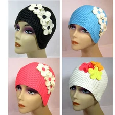 PICK 1 AQUAPRO 3 FLOWERS SWIMMING CAP, POOL CAP, ONE SIZE FIT ALL---#5164