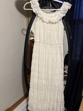 Max Studio S White Sleeveless Ruffle Smocked Long Maxi Dress Cotton