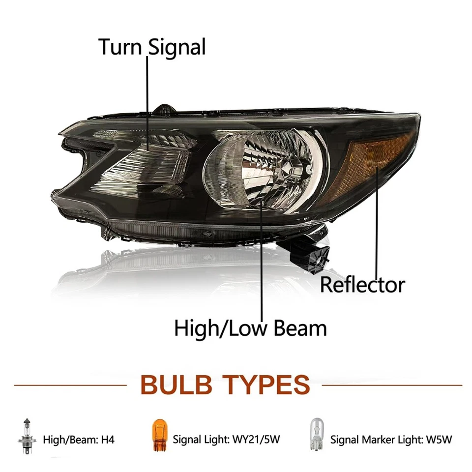 For 2012 2013 2014 Honda CR-V Black Headlights Assembly Amber Corner Lamps Foto 3 de 4