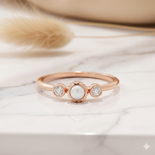 925Silver Pearl Trio Ring Dainty Stacking Ring for Women Pearl and Diamond Ring