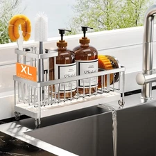 Extra Large Silver Sponge Holder for Kitchen Sink, Sink Caddy Organizer with ...