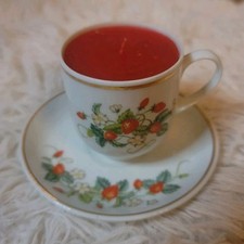 Avon Strawberry Floral Porcelain Cup & Saucer Candle Holder