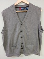 Men's Chaps Button Front Vest XL Grey Cotton Knit TG EG