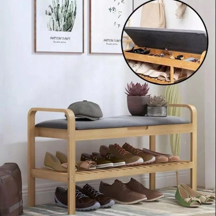 Scarpiera in bambù con panca e panca per scarpe a 1 livello con cuscino - Immagine 4 di 4