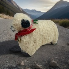 Handmade Primitive Natural Spun Wool Sheep Lamb Figure