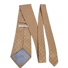 John W Nordstrom Men's Tie Necktie Designer Luxury Peach Orange Blue Geometric