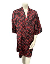 Victoria s Secret Red Plaid Love Print Satin Robe Kimono Women M/L Lounge