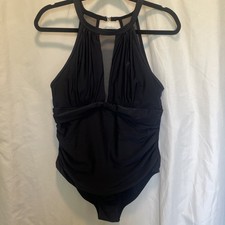 High Neck Mesh Cutout One Piece Swimsuit Women s Large Deep V Neck Slimming