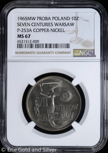 1965-MW 10Z Poland Warsaw 700th Anniv NGC MS 67 | P-253A Cu-Ni