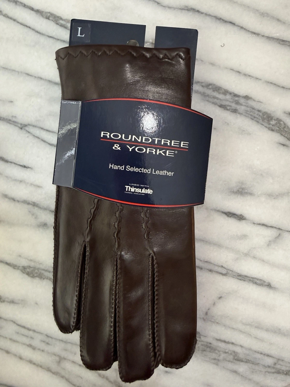 Roundtree & Yorke Leather Winter Gloves Lined With Thinsulate Brown Men’s Large