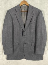 Oscar de la Renta Blazer Mens 44 Long Gray Lambswool Windowpane 2 Button Classic